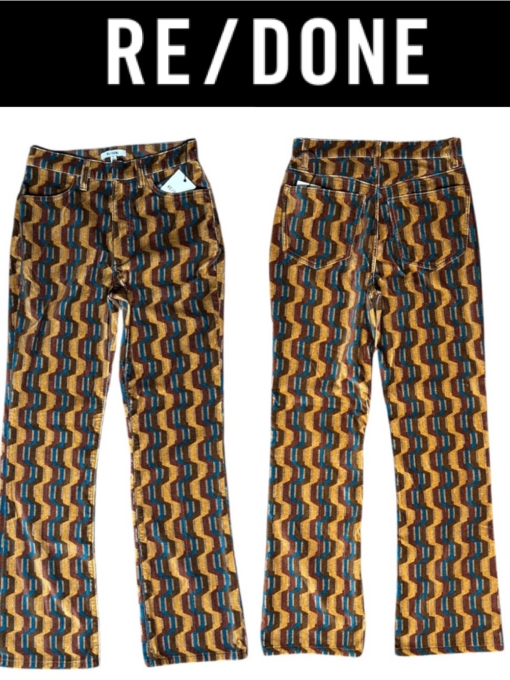 NWT RE/DONE 70s HIGH RISE VELVET BOOTCUT PANTS RETRO STRIPE SIZE 26